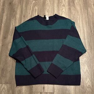 divided navy and green striped sweater size medium